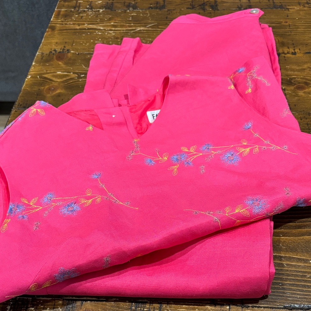 Vibrant Floral Pink Pantsuit with Embroidered Details